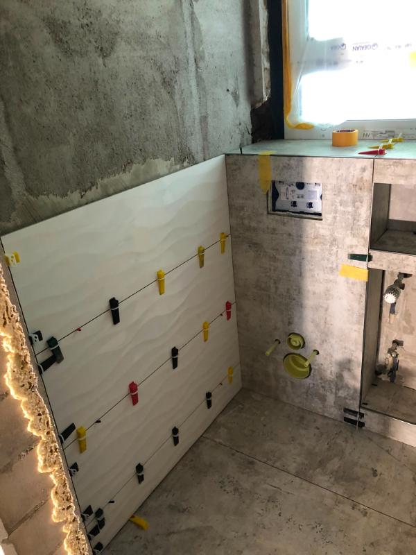 Bathroom tiling, mid-build